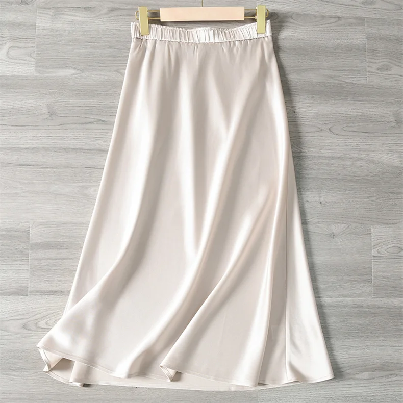 Elegant Glossy Acetic Acid Satin Skirt for Women Mid-Length Slim A-Line Maternity Style Spring Autumn New 6XL Sizes Available