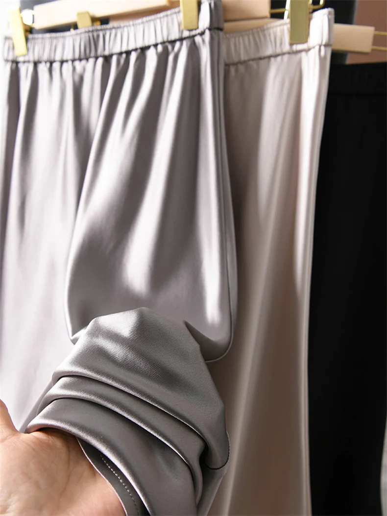 Elegant Glossy Acetic Acid Satin Skirt for Women Mid-Length Slim A-Line Maternity Style Spring Autumn New 6XL Sizes Available