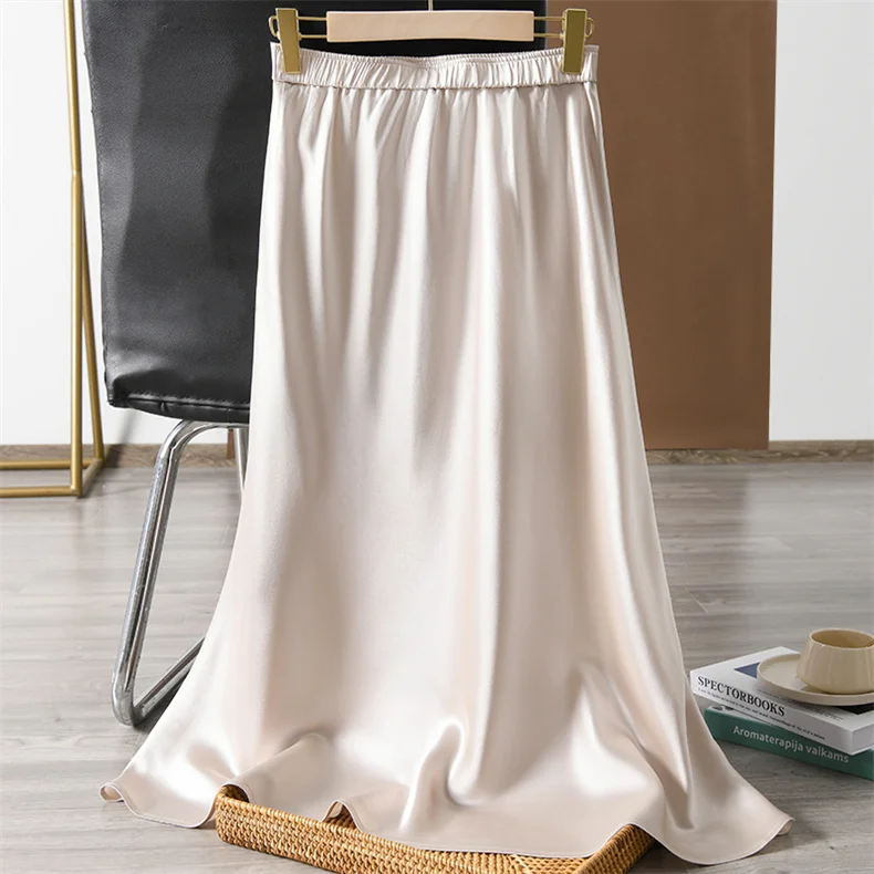 Elegant Glossy Acetic Acid Satin Skirt for Women Mid-Length Slim A-Line Maternity Style Spring Autumn New 6XL Sizes Available