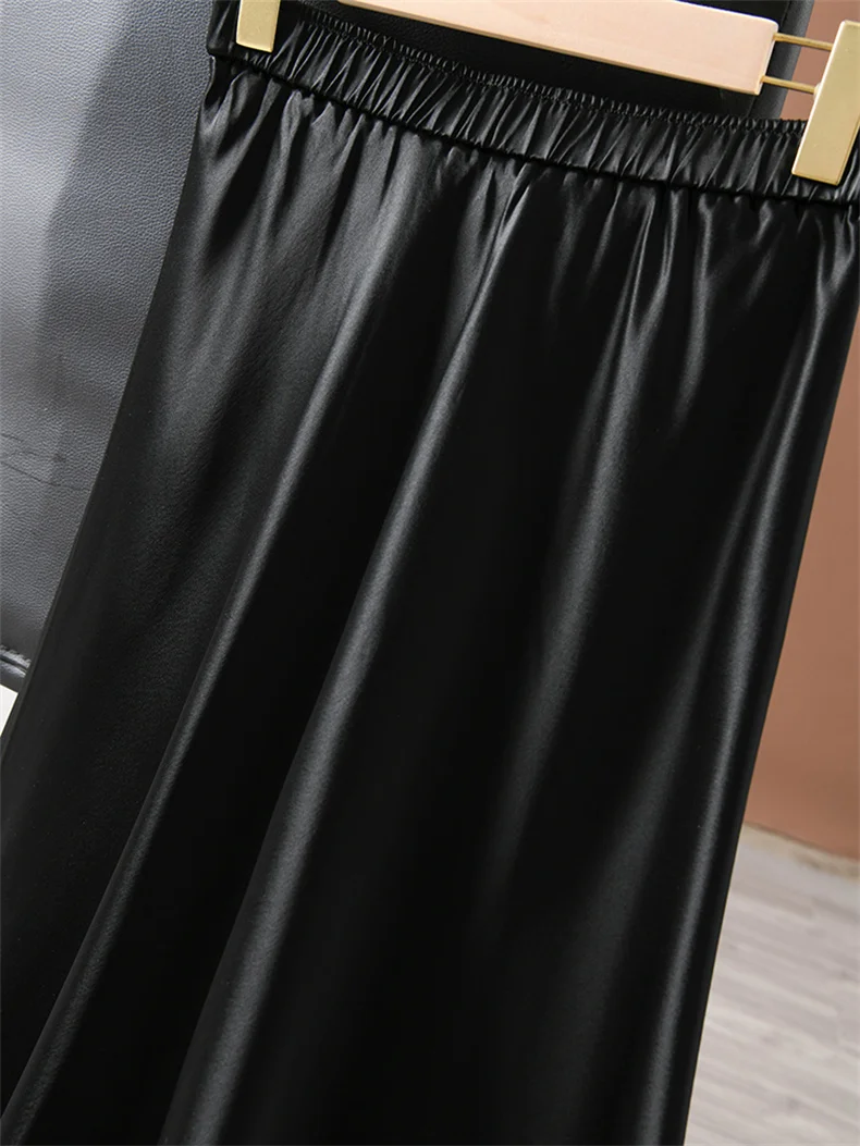 Elegant Glossy Acetic Acid Satin Skirt for Women Mid-Length Slim A-Line Maternity Style Spring Autumn New 6XL Sizes Available