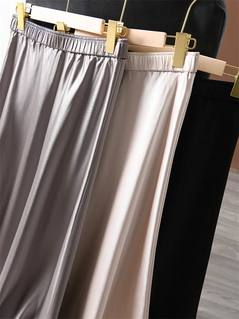 Elegant Glossy Acetic Acid Satin Skirt for Women Mid-Length Slim A-Line Maternity Style Spring Autumn New 6XL Sizes Available