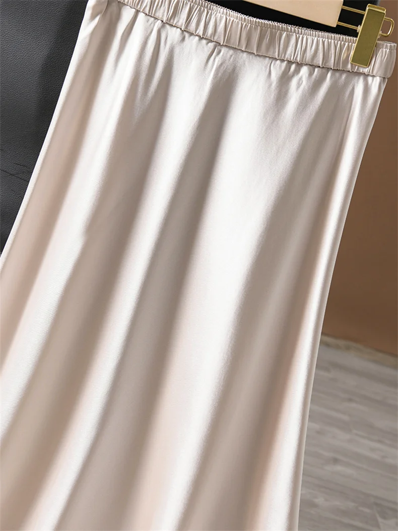 Elegant Glossy Acetic Acid Satin Skirt for Women Mid-Length Slim A-Line Maternity Style Spring Autumn New 6XL Sizes Available