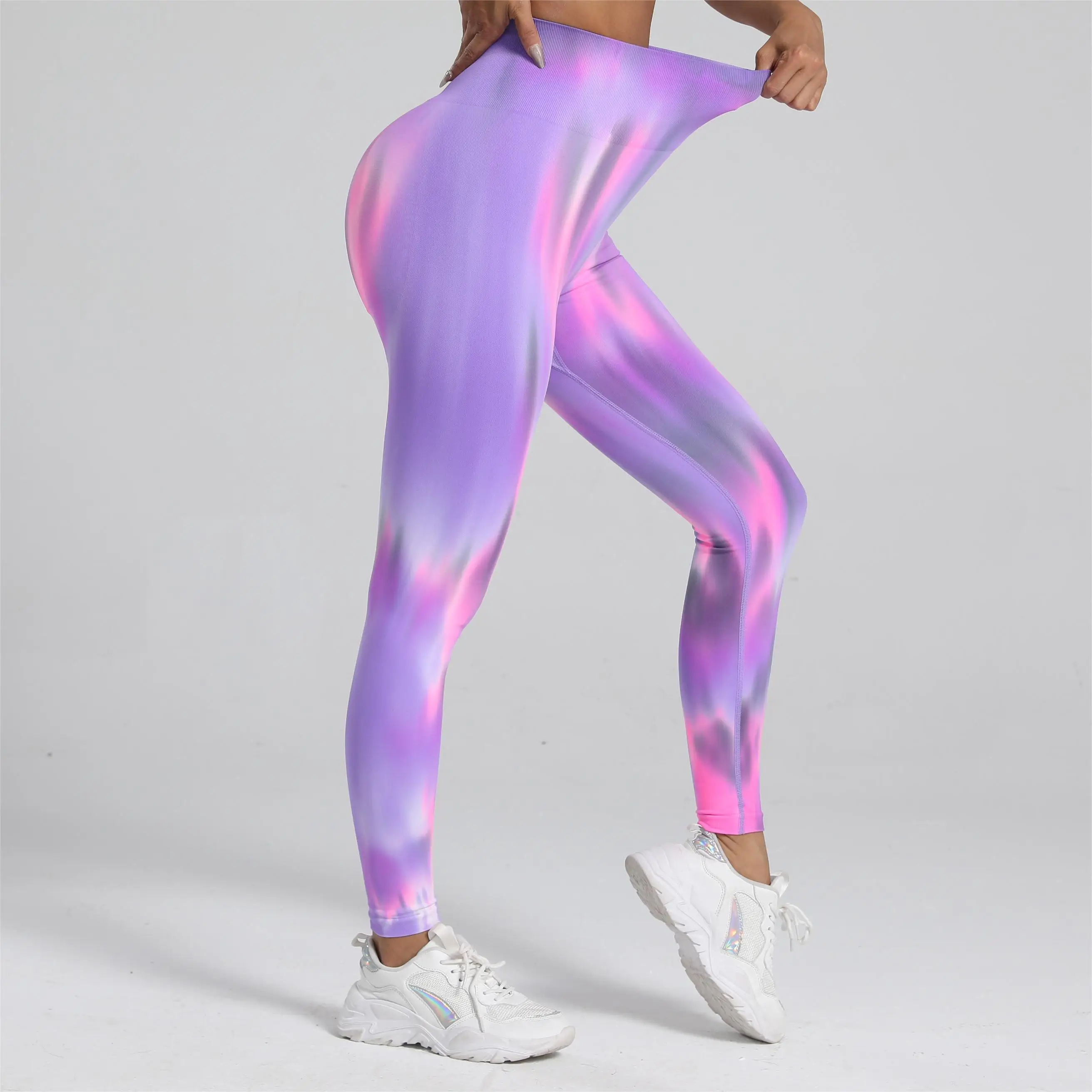 Women Tie Dye Seamless Leggings Scrunch Fitness High Waist Athletic Yoga Pants Soft Nylon Workout Elastic Gym Training Leggins