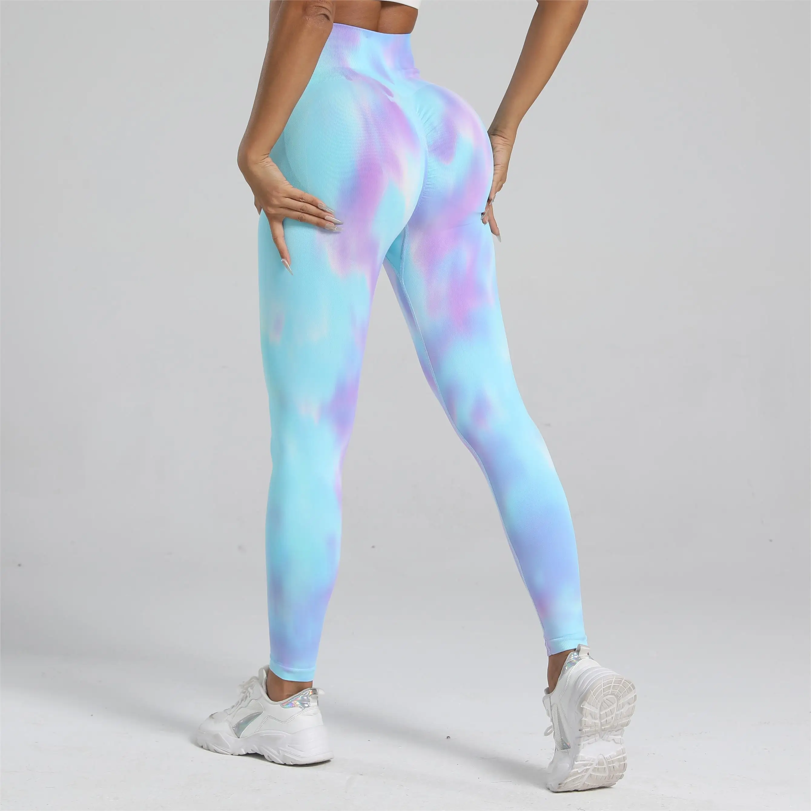 Women Tie Dye Seamless Leggings Scrunch Fitness High Waist Athletic Yoga Pants Soft Nylon Workout Elastic Gym Training Leggins