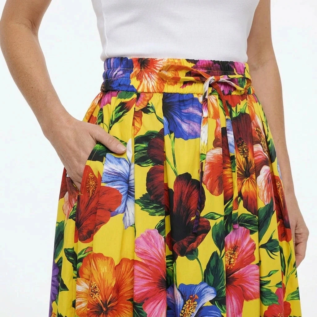 Luxury Designer Summer Women Floral Print 2 Piece Set High Quality Cotton Off-Shoulder Top & Maxi Skirt Fashion Vacation Outfit