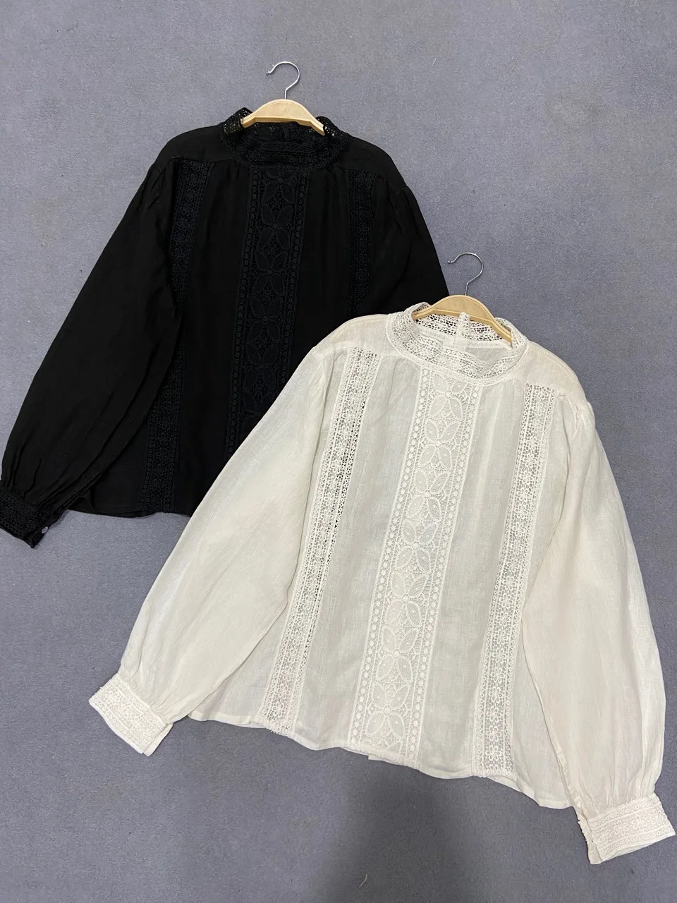 Johnature New Mori Linen Loose Hollow Out Women Shirts 2023 Spring Autumn Loose Vintage Solid Color Female Blouses
