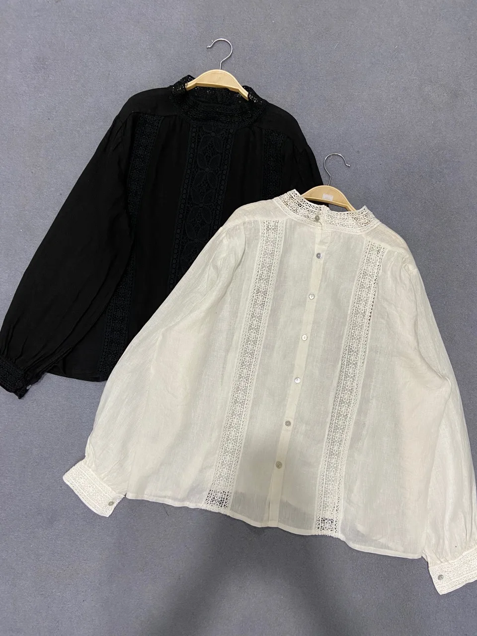 Johnature New Mori Linen Loose Hollow Out Women Shirts 2023 Spring Autumn Loose Vintage Solid Color Female Blouses