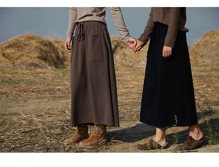 25 New arrivals women's 100% wool skirts, women's autumn and winter long loose and comfortable knit bottoming cashmere skirts,