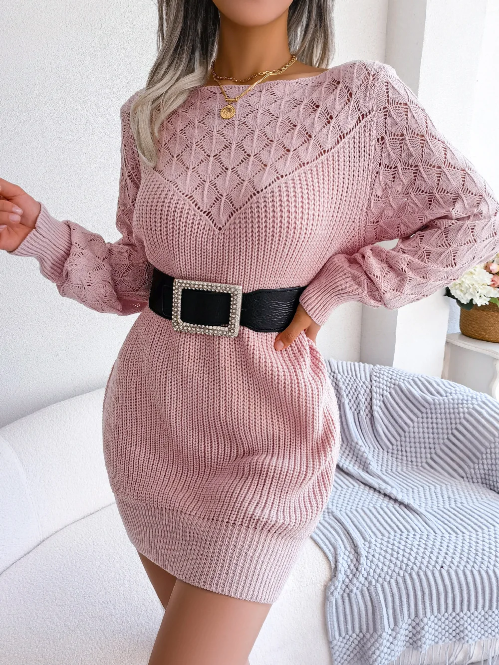CHILLGIO Women Knitted Dress Winter Fashion Chic Solid Long Sleeves Autumn Vestidos Casual Warm Elastic Knitting Sweater Dresses