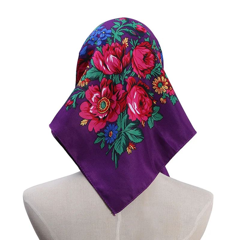 70*70cm Russian Style Floral Printed Women's Square Scarf Lady Bandana Handkerchief Ukrainian Shawl Babushka Headband Scarves