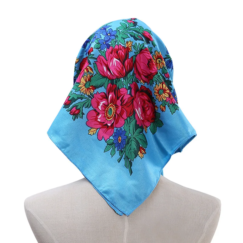 70*70cm Russian Style Floral Printed Women's Square Scarf Lady Bandana Handkerchief Ukrainian Shawl Babushka Headband Scarves