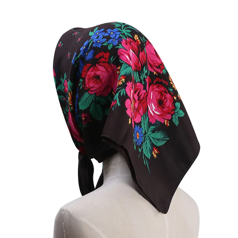70*70cm Russian Style Floral Printed Women's Square Scarf Lady Bandana Handkerchief Ukrainian Shawl Babushka Headband Scarves