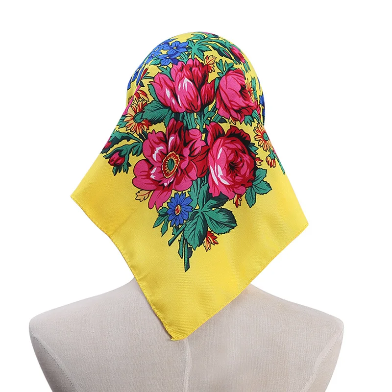 70*70cm Russian Style Floral Printed Women's Square Scarf Lady Bandana Handkerchief Ukrainian Shawl Babushka Headband Scarves