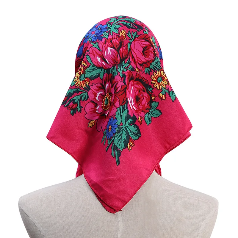 70*70cm Russian Style Floral Printed Women's Square Scarf Lady Bandana Handkerchief Ukrainian Shawl Babushka Headband Scarves
