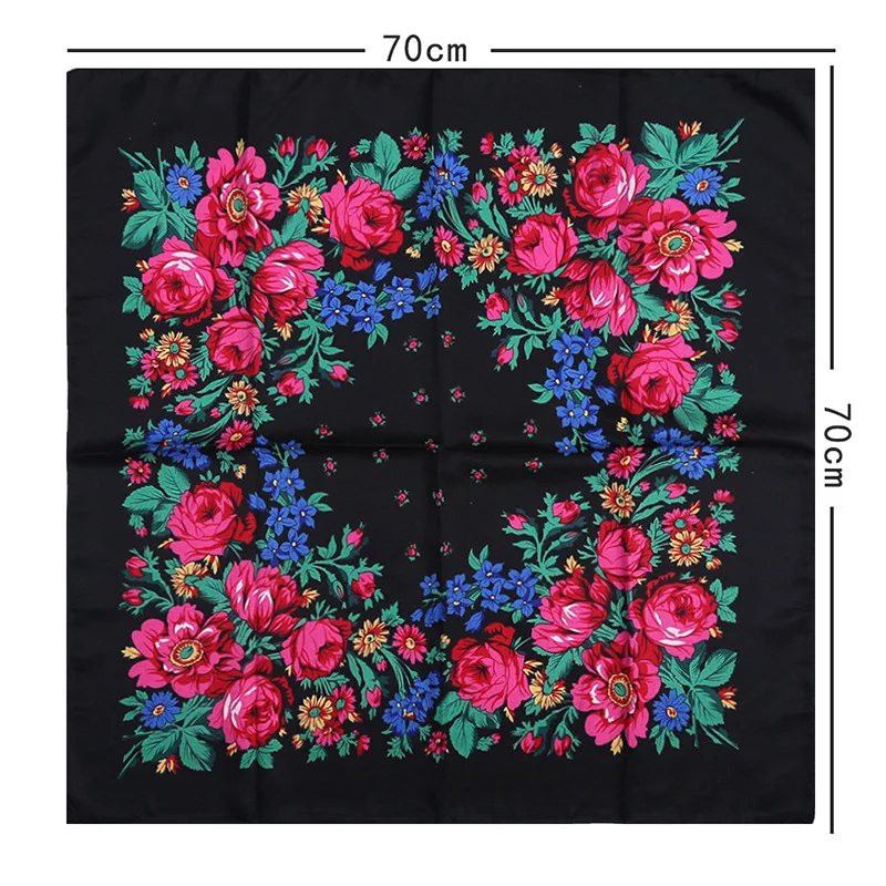70*70cm Russian Style Floral Printed Women's Square Scarf Lady Bandana Handkerchief Ukrainian Shawl Babushka Headband Scarves