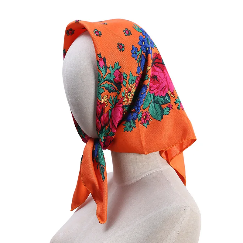 70*70cm Russian Style Floral Printed Women's Square Scarf Lady Bandana Handkerchief Ukrainian Shawl Babushka Headband Scarves
