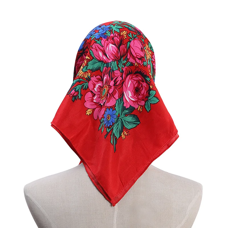 70*70cm Russian Style Floral Printed Women's Square Scarf Lady Bandana Handkerchief Ukrainian Shawl Babushka Headband Scarves