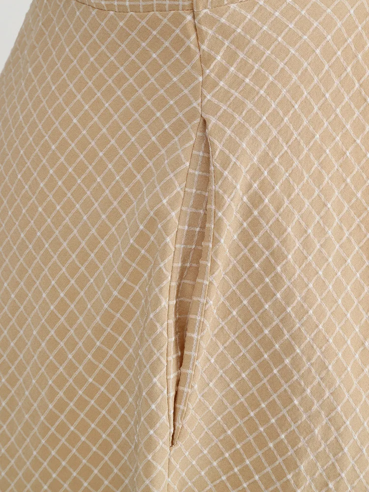 Tonval Button Up Plaid Vintage Fit and Flare Dress Summer Women Pinup Robe Halter Backless Evening Party Pockets Dresses