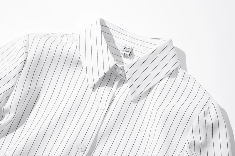QOERLIN High End Striped Shirt Female OL Formal Temperament Long Sleeve Tops Blouse Women Turn-Down Collar Loose Casual Blusas