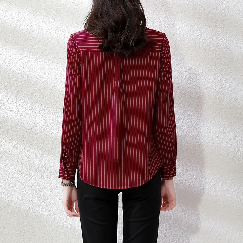 QOERLIN High End Striped Shirt Female OL Formal Temperament Long Sleeve Tops Blouse Women Turn-Down Collar Loose Casual Blusas