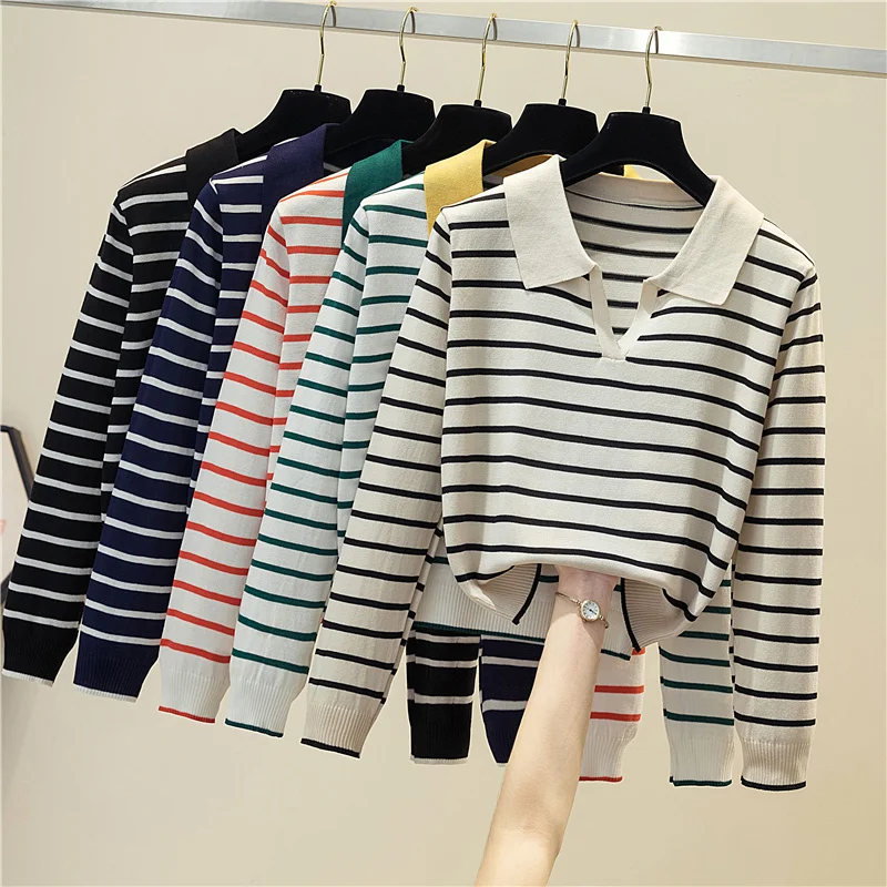 Jersey Mujer 2025 New Striped Sweater Women Long Sleeve Casual Retro Clothes Autumn Sweaters Female Knitted Pullovers Clothing