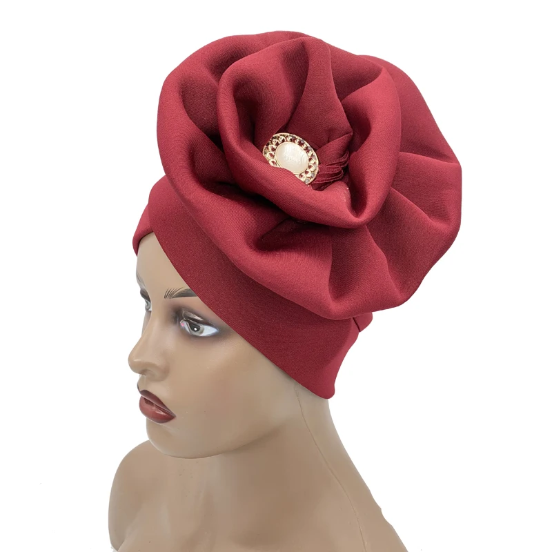 Big Flower Turban Bonnet Fashion Women's Head Wraps African Auto Gele Headties Muslim Headscarf Caps