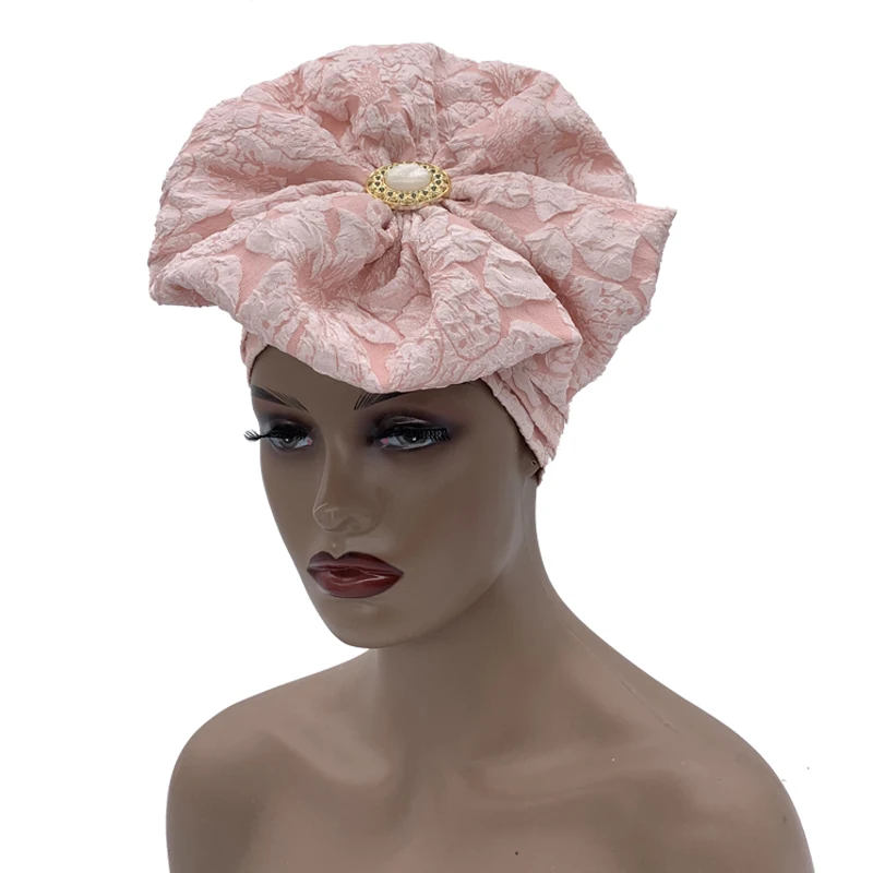 Big Flower Turban Bonnet Fashion Women's Head Wraps African Auto Gele Headties Muslim Headscarf Caps