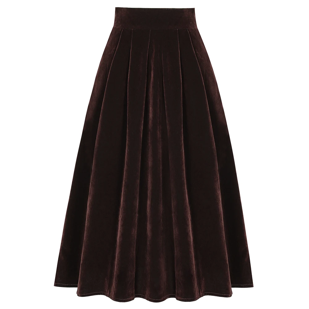 SISHION 2026 New Women Autumn Winter Skirt Pockets SS0032 Black Blue A Line Retro Vintage High Waist Long Midi Velvet Skirt