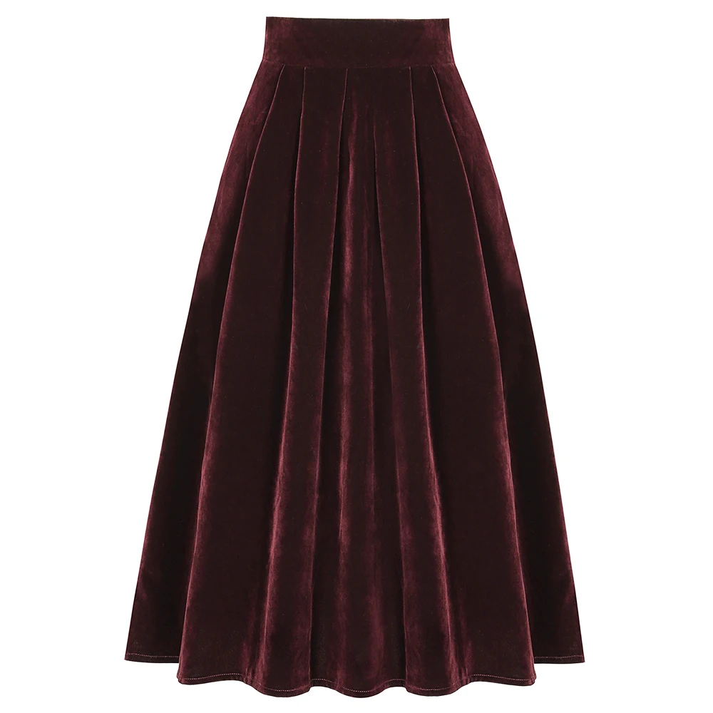 SISHION 2026 New Women Autumn Winter Skirt Pockets SS0032 Black Blue A Line Retro Vintage High Waist Long Midi Velvet Skirt