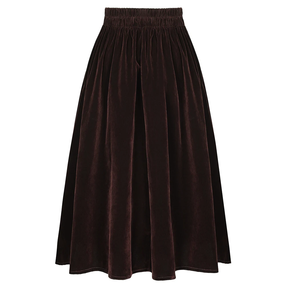 SISHION 2026 New Women Autumn Winter Skirt Pockets SS0032 Black Blue A Line Retro Vintage High Waist Long Midi Velvet Skirt