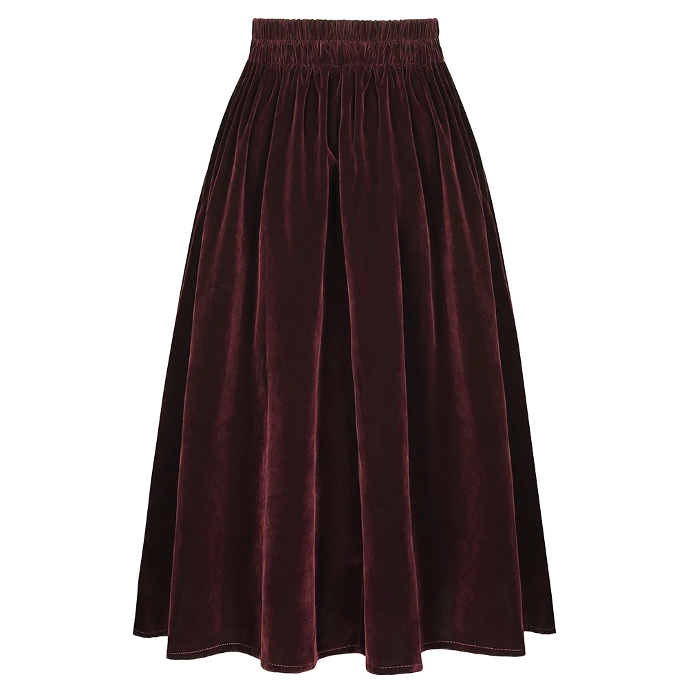 SISHION 2026 New Women Autumn Winter Skirt Pockets SS0032 Black Blue A Line Retro Vintage High Waist Long Midi Velvet Skirt