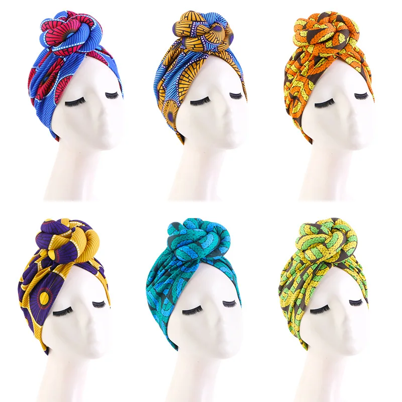 African Print Women Large Flower Stretch Turban Hat Headwrap Bonnet Hat Wedding Party Headwear Lady Muslim Hijab Hat Head Cover