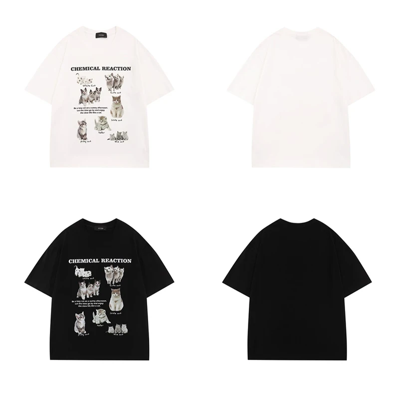 Y2k Top Women T-Shirt Oversized Kawaii Cat Cotton Summer Tees Harajuku Korean Fashion Short Sleeve Streetwear Aesthetic Clothing