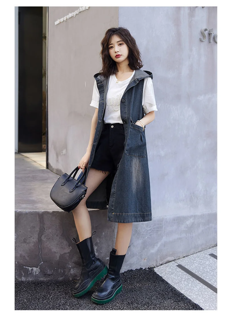 Denim Vest Dress Mid-Length 2026 Spring Autumn Korean Version The Trend Fashion Large Pocket Female Vest Strap Skirt