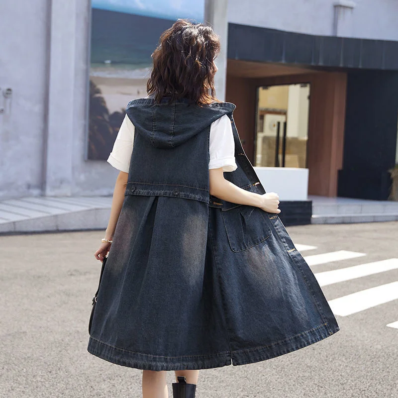 Denim Vest Dress Mid-Length 2026 Spring Autumn Korean Version The Trend Fashion Large Pocket Female Vest Strap Skirt