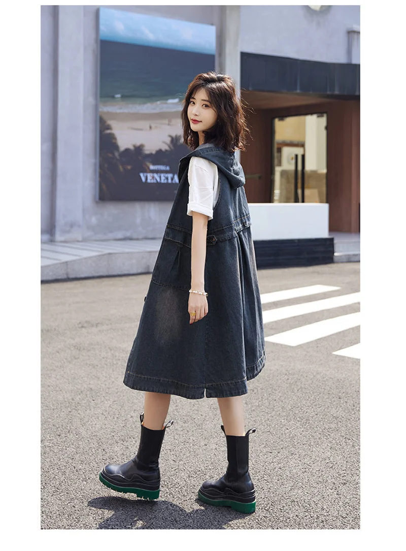 Denim Vest Dress Mid-Length 2026 Spring Autumn Korean Version The Trend Fashion Large Pocket Female Vest Strap Skirt