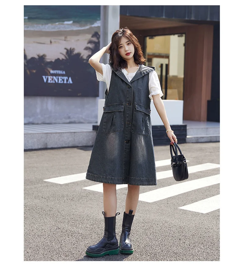 Denim Vest Dress Mid-Length 2026 Spring Autumn Korean Version The Trend Fashion Large Pocket Female Vest Strap Skirt