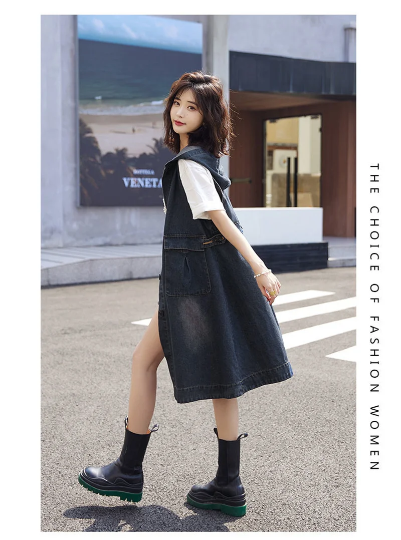 Denim Vest Dress Mid-Length 2026 Spring Autumn Korean Version The Trend Fashion Large Pocket Female Vest Strap Skirt