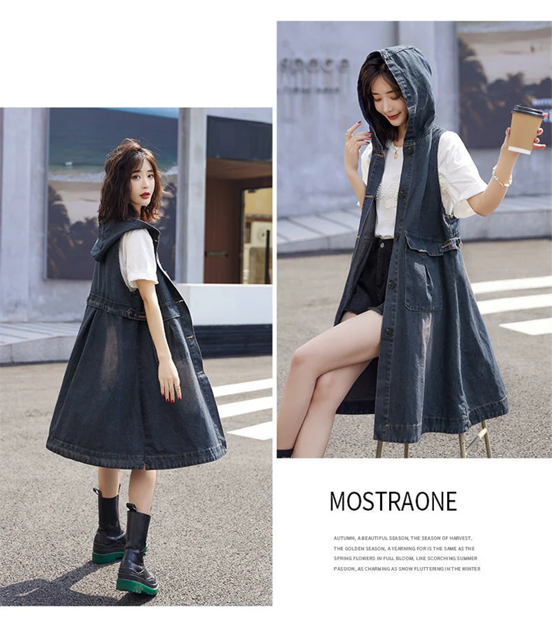 Denim Vest Dress Mid-Length 2026 Spring Autumn Korean Version The Trend Fashion Large Pocket Female Vest Strap Skirt