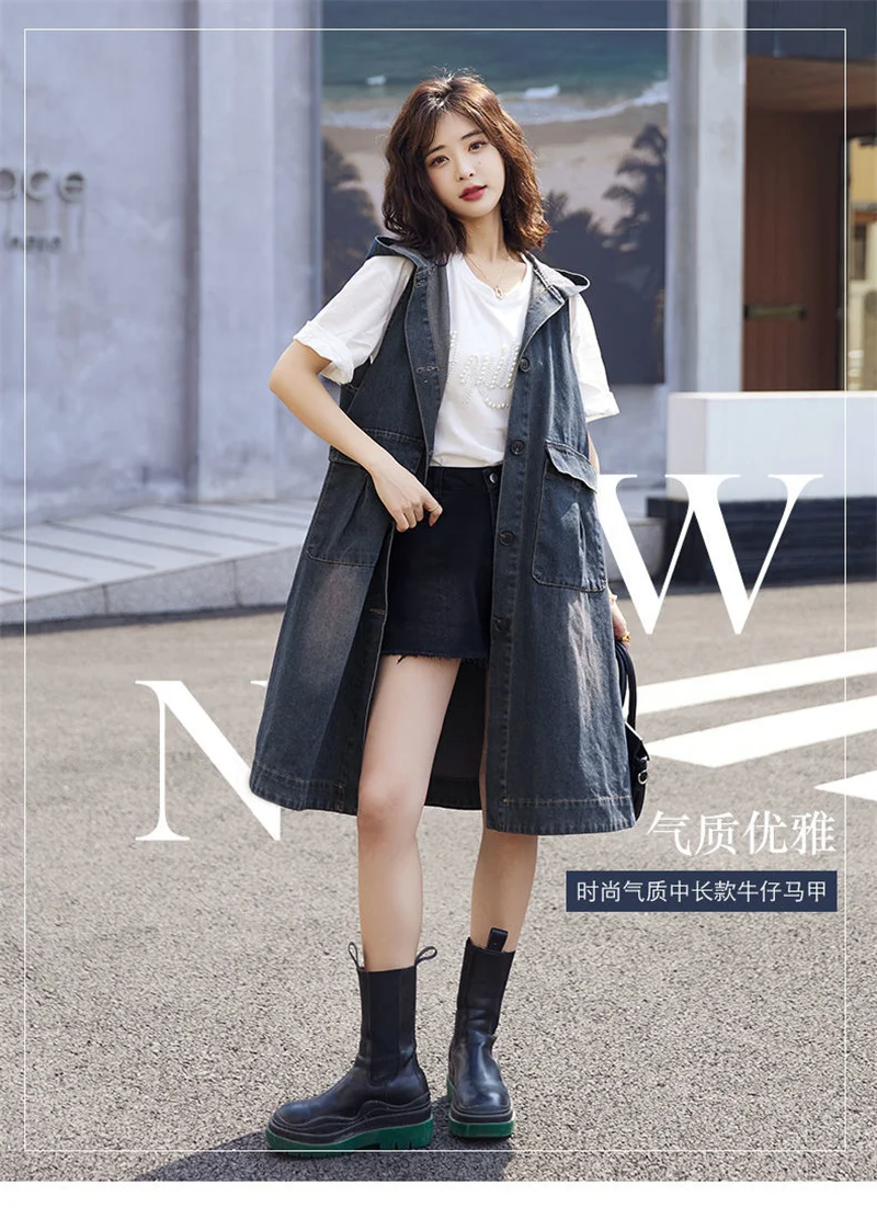 Denim Vest Dress Mid-Length 2026 Spring Autumn Korean Version The Trend Fashion Large Pocket Female Vest Strap Skirt