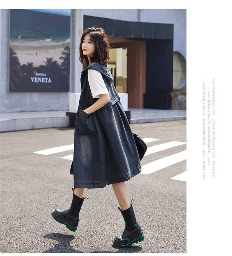 Denim Vest Dress Mid-Length 2026 Spring Autumn Korean Version The Trend Fashion Large Pocket Female Vest Strap Skirt