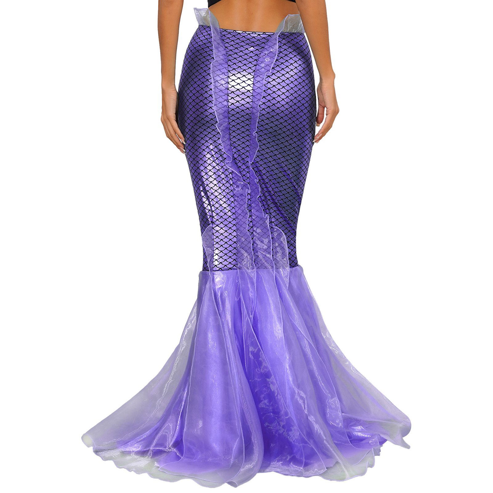 Halloween Costumes Women Mermaid Tail Dress Up Party Shiny Metallic Fishtail Long Maxi Skirts Mermaid Role Play Cosplay Gown