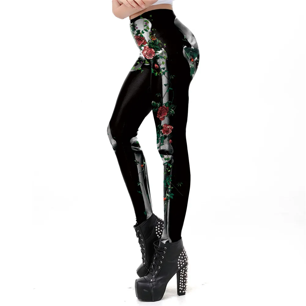 NADANBAO Skull Leggings Woman Halloween Party Trousers Festival Holiday Streetwear Female Mid Wasit Tight Pants Women's Bottom
