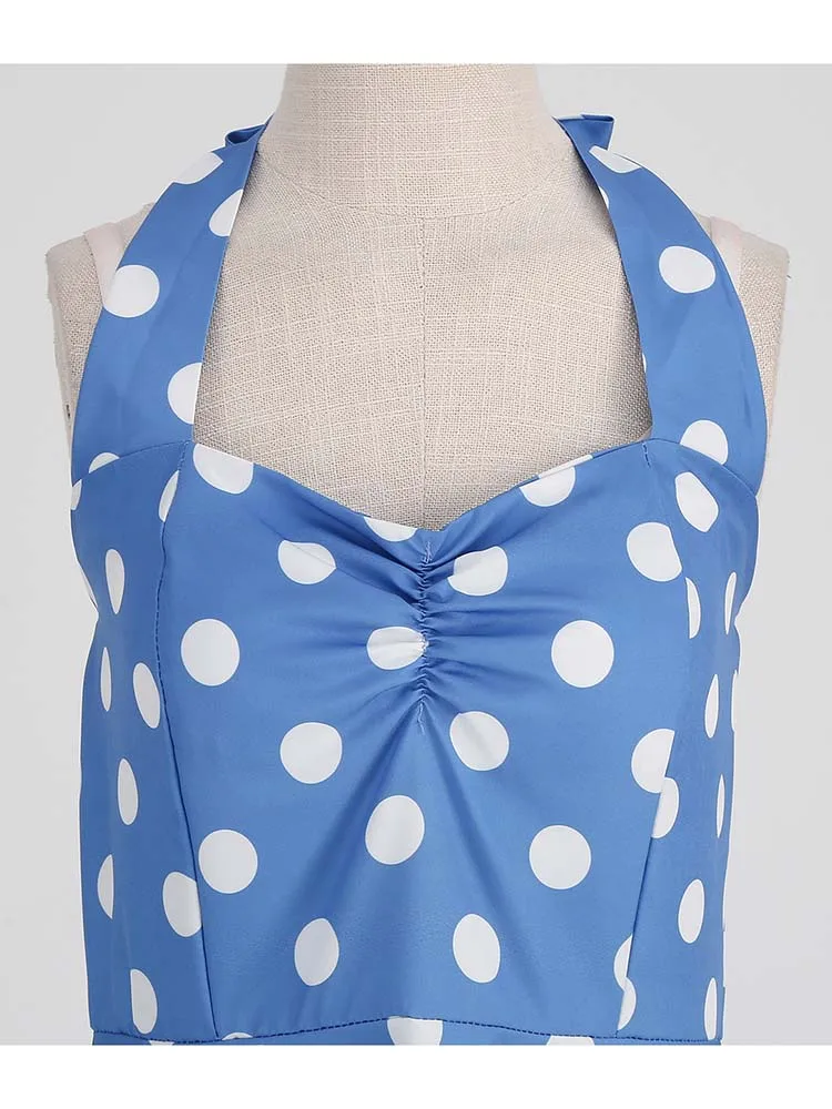 Black Polka Dot Print Vintage Dress for Women Summer Sexy Halter Elegant Party Prom Midi Sundress