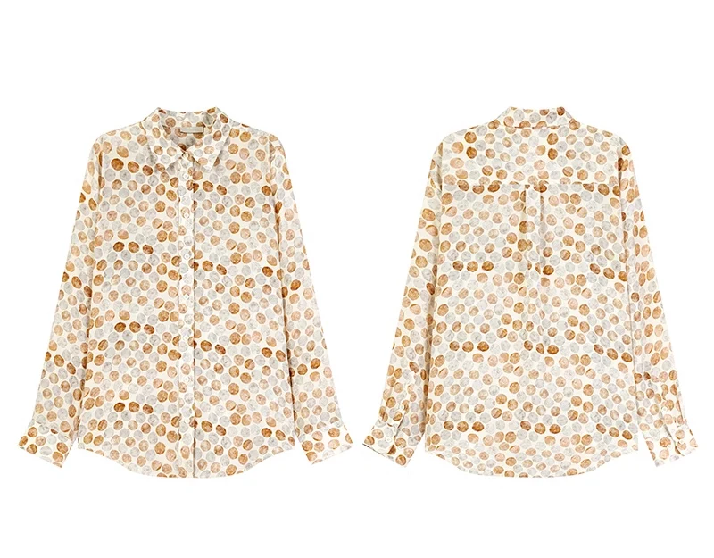 SuyaDreamm, Woman Dots Printed Shirts, 100%Silk Crepe, Turn Down Collar Blouses, 2026 Spring Summer Elegant Top