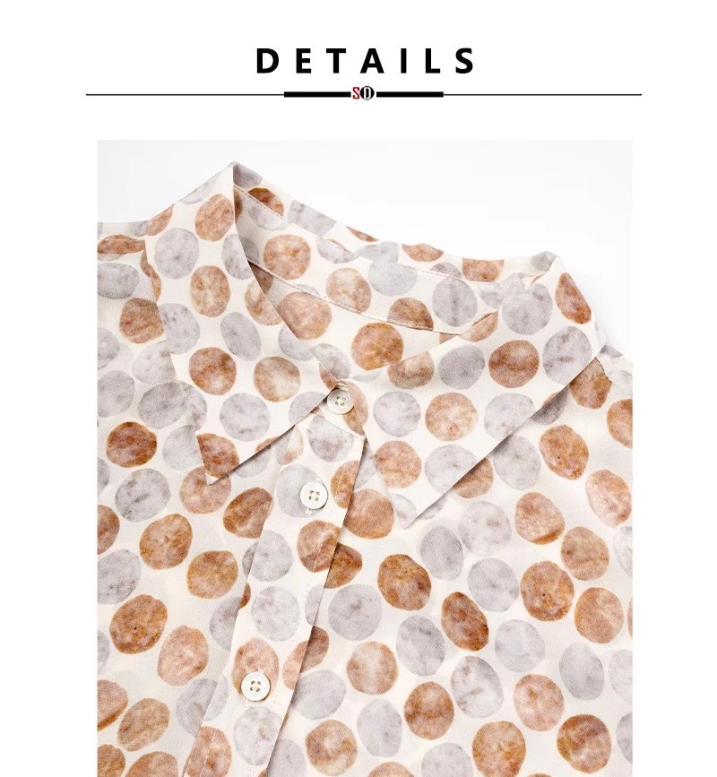 SuyaDreamm, Woman Dots Printed Shirts, 100%Silk Crepe, Turn Down Collar Blouses, 2026 Spring Summer Elegant Top