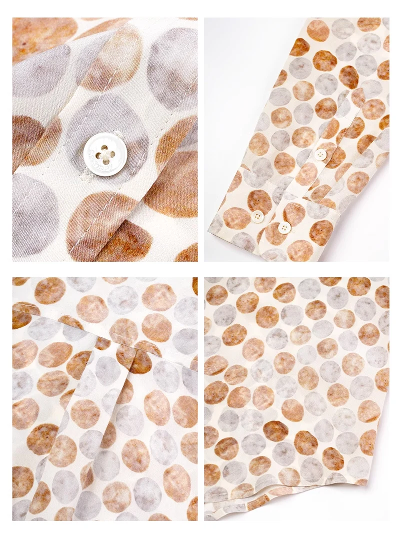 SuyaDreamm, Woman Dots Printed Shirts, 100%Silk Crepe, Turn Down Collar Blouses, 2026 Spring Summer Elegant Top