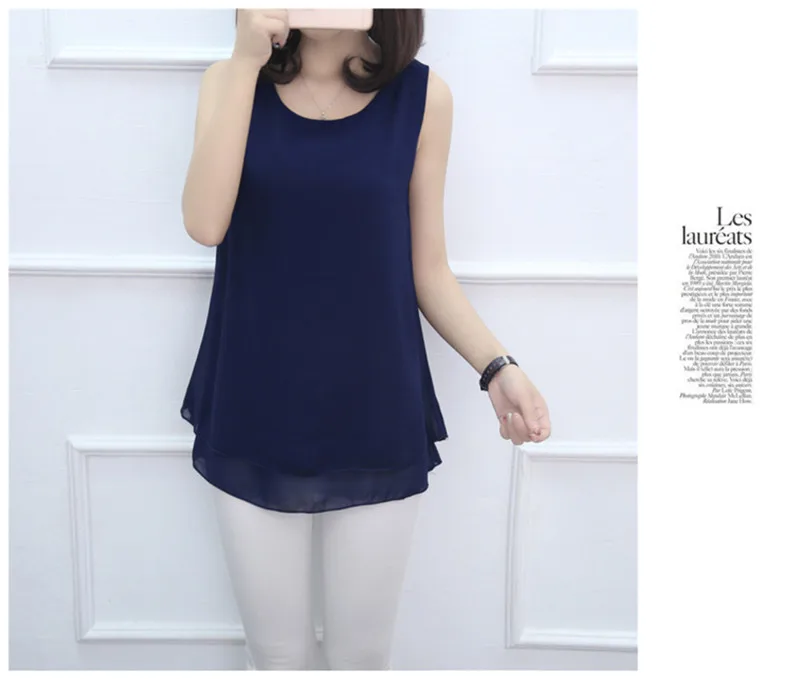 Women Tank Top White Blue Red Chiffon Summer O Neck Sleeveless Tops Vest Shirts Female Office Work Tops Fashion Clothing