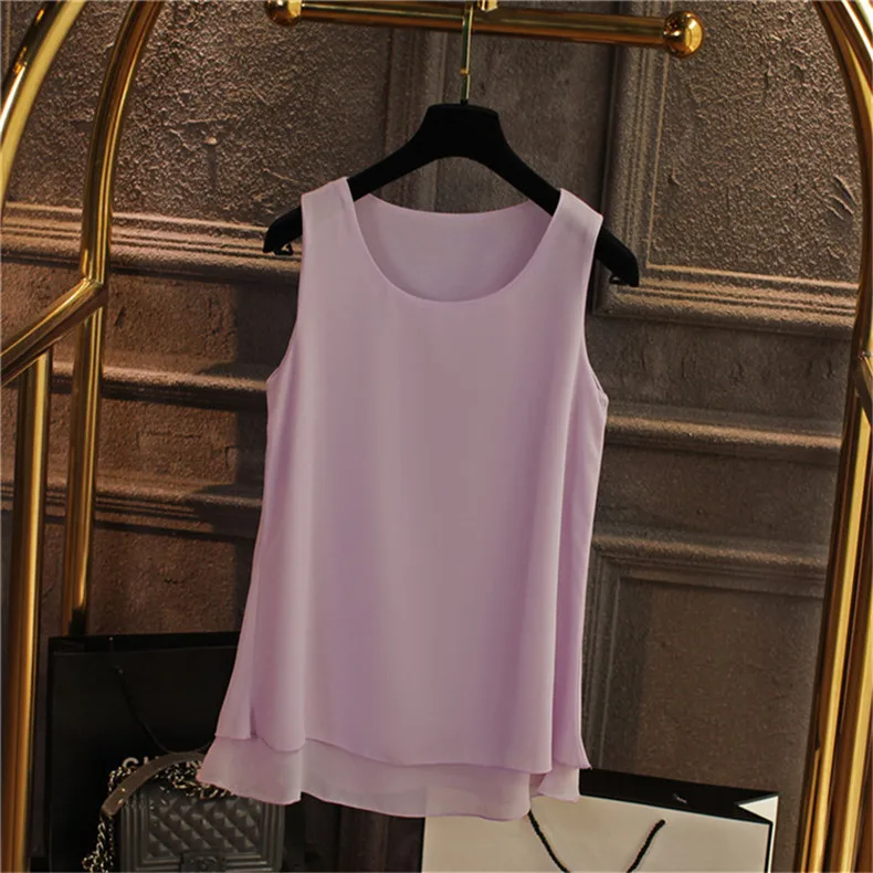 Women Tank Top White Blue Red Chiffon Summer O Neck Sleeveless Tops Vest Shirts Female Office Work Tops Fashion Clothing