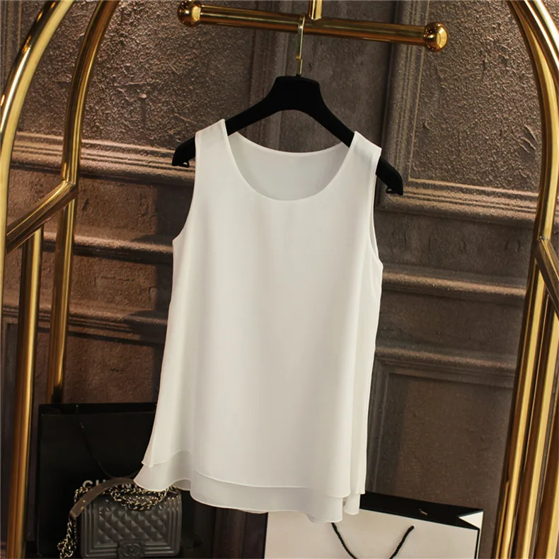 Women Tank Top White Blue Red Chiffon Summer O Neck Sleeveless Tops Vest Shirts Female Office Work Tops Fashion Clothing
